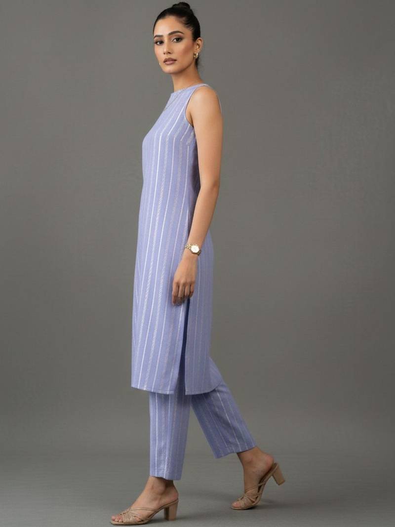 smart women striped regular cotton kurta with trousers