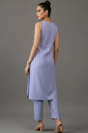 smart women striped regular cotton kurta with trousers