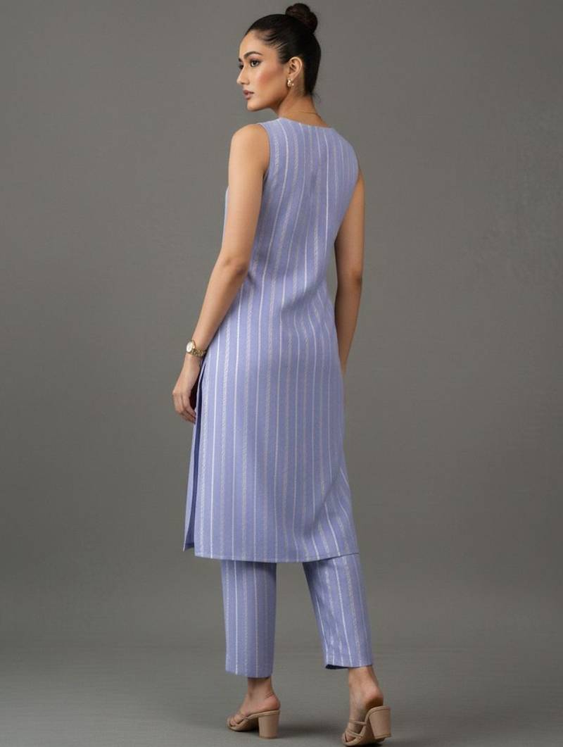 smart women striped regular cotton kurta with trousers