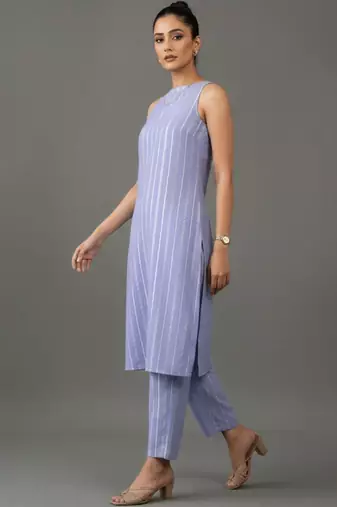 smart women striped regular cotton kurta with trousers