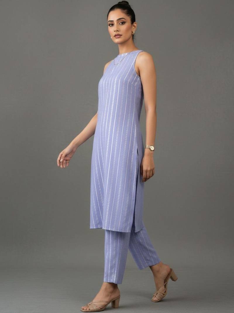 smart women striped regular cotton kurta with trousers