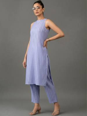 smart women striped regular cotton kurta with trousers 6
