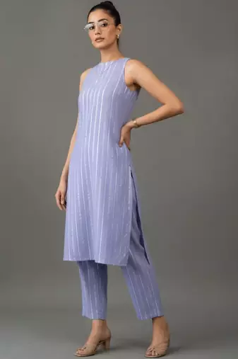 smart women striped regular cotton kurta with trousers