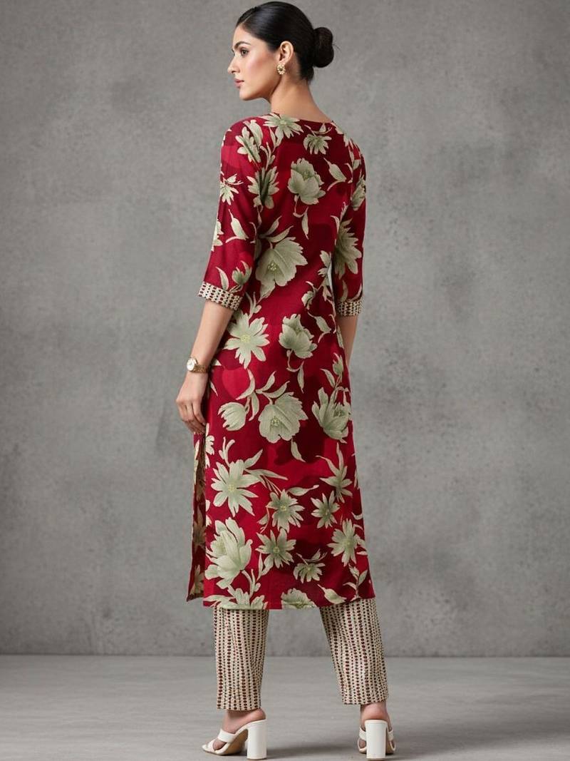 structured women floral printed regular kurta with trousers & with dupatta
