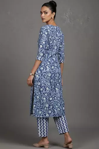 contemporary women floral printed regular cotton kurta with trousers & with dupatta