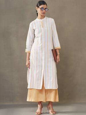 structured women striped regular cotton kurta with palazzos 1