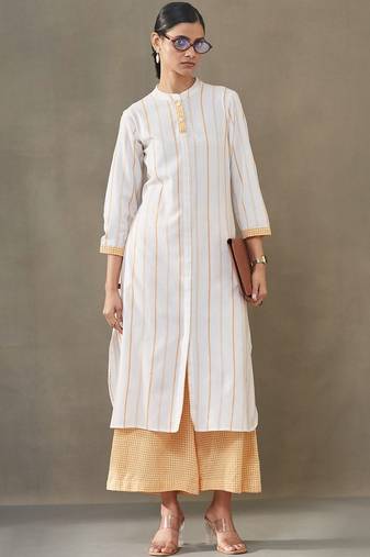 structured women striped regular cotton kurta with palazzos
