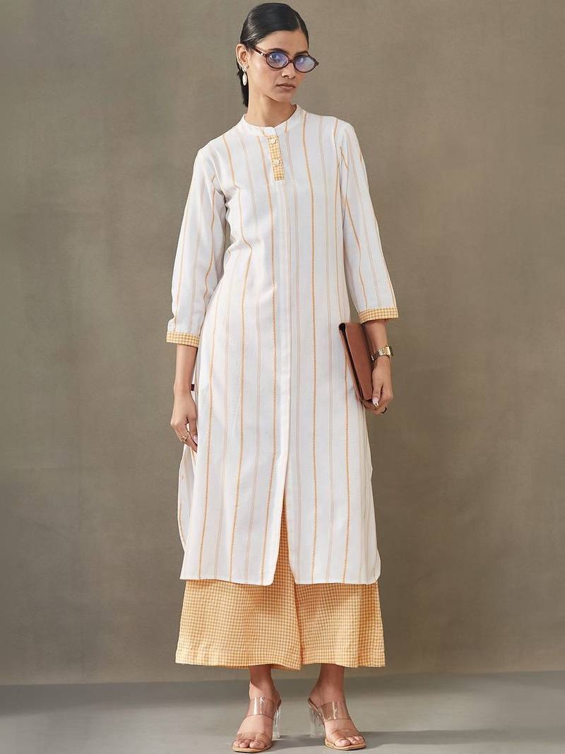 structured women striped regular cotton kurta with palazzos