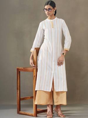structured women striped regular cotton kurta with palazzos 2