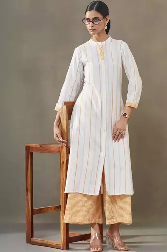 structured women striped regular cotton kurta with palazzos