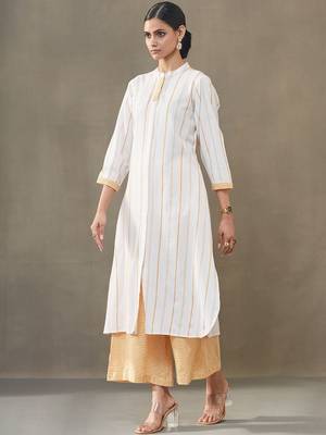 structured women striped regular cotton kurta with palazzos 3