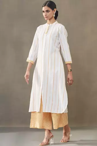 structured women striped regular cotton kurta with palazzos