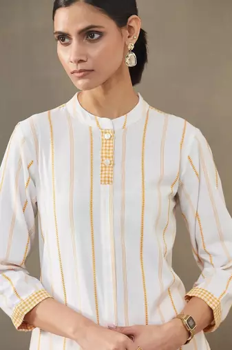 structured women striped regular cotton kurta with palazzos