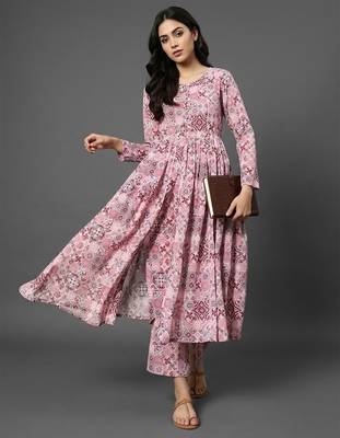  cotton printed ethnic motifs empire silk georgette kurta with trousers 1
