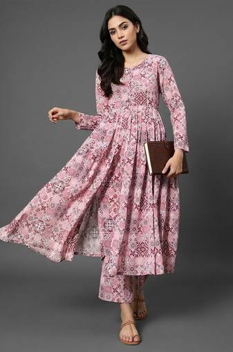  cotton printed ethnic motifs empire silk georgette kurta with trousers