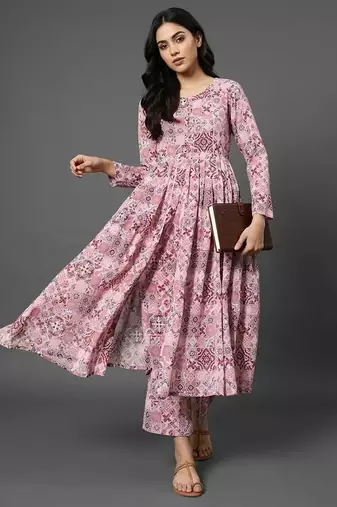  cotton printed ethnic motifs empire silk georgette kurta with trousers