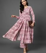  cotton printed ethnic motifs empire silk georgette kurta with trousers