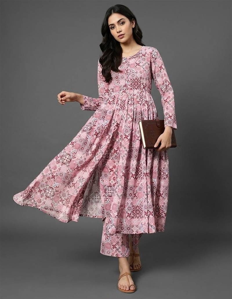  cotton printed ethnic motifs empire silk georgette kurta with trousers
