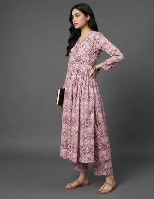  cotton printed ethnic motifs empire silk georgette kurta with trousers 3