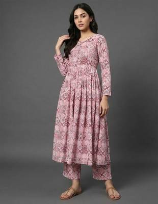  cotton printed ethnic motifs empire silk georgette kurta with trousers 5