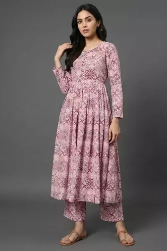  cotton printed ethnic motifs empire silk georgette kurta with trousers