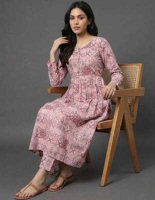  cotton printed ethnic motifs empire silk georgette kurta with trousers 6