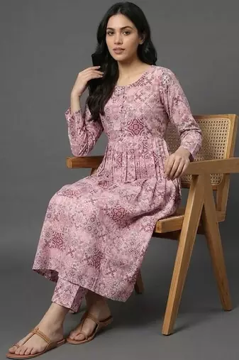  cotton printed ethnic motifs empire silk georgette kurta with trousers