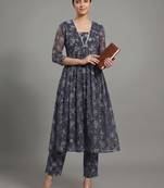 everyday workwear women floral printed empire silk georgette kurta with trousers