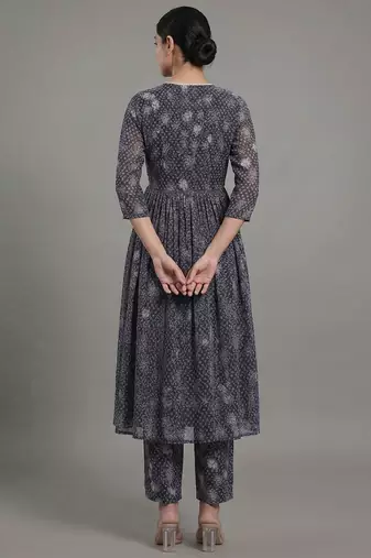 everyday workwear women floral printed empire silk georgette kurta with trousers
