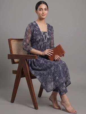 everyday workwear women floral printed empire silk georgette kurta with trousers 6