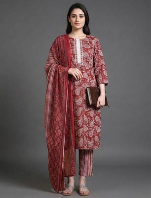 relaxed-silhouette paisley printed cotton kurta with trousers & with dupatta 1