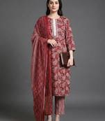 relaxed-silhouette paisley printed cotton kurta with trousers & with dupatta