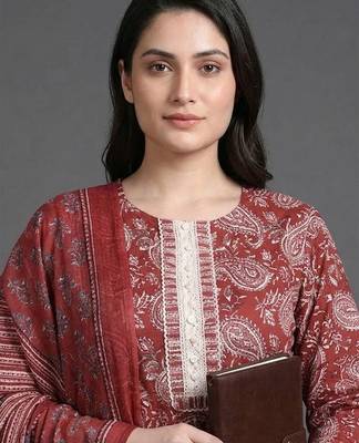 relaxed-silhouette paisley printed cotton kurta with trousers & with dupatta 2