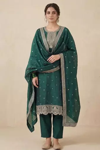 everyday classic women ethnic motifs embroidered regular kurta with trousers & with dupatta