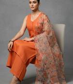 women floral regular cotton workwear kurta with trousers & with dupatta