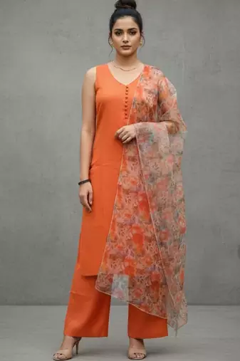 women floral regular cotton workwear kurta with trousers & with dupatta
