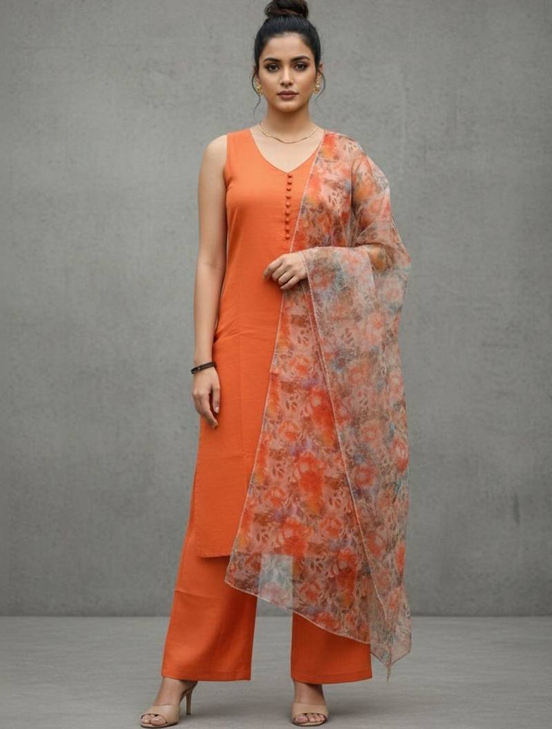 women floral regular cotton workwear kurta with trousers & with dupatta