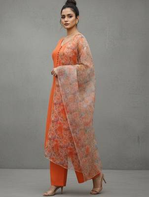 women floral regular cotton workwear kurta with trousers & with dupatta 4