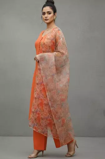 women floral regular cotton workwear kurta with trousers & with dupatta