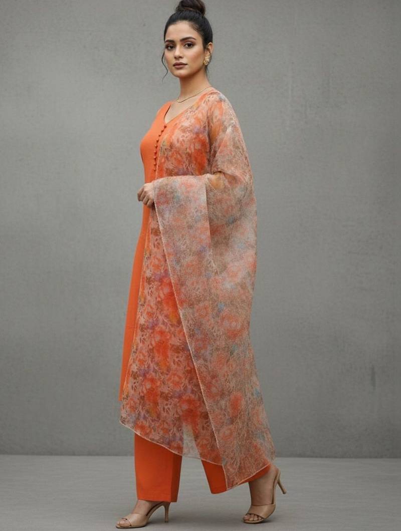 women floral regular cotton workwear kurta with trousers & with dupatta