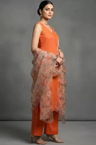 women floral regular cotton workwear kurta with trousers & with dupatta