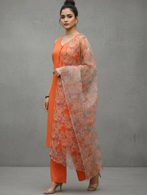 women floral regular cotton workwear kurta with trousers & with dupatta 6