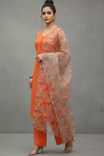 women floral regular cotton workwear kurta with trousers & with dupatta