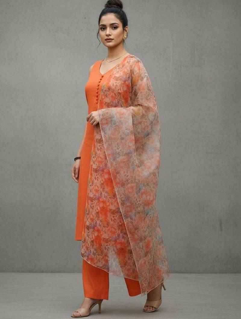 women floral regular cotton workwear kurta with trousers & with dupatta