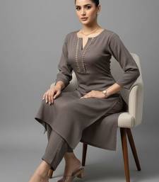 women regular thread work silk crepe workwear kurta with trousers