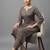 women regular thread work silk crepe workwear kurta with trousers