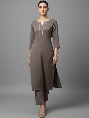 women regular thread work silk crepe workwear kurta with trousers 1