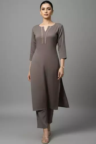 women regular thread work silk crepe workwear kurta with trousers