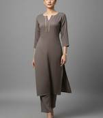 women regular thread work silk crepe workwear kurta with trousers