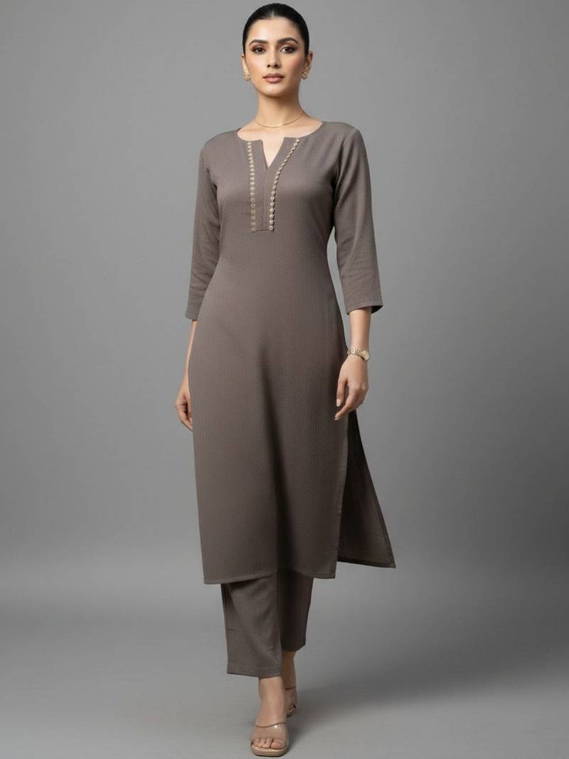 women regular thread work silk crepe workwear kurta with trousers